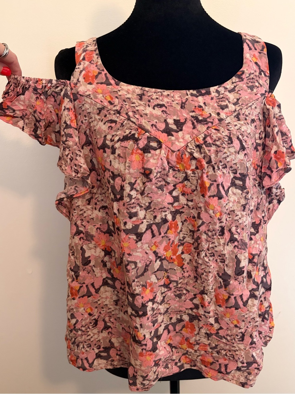 Maeve by Anthropology Pink Floral Cap Sleeve Blouse Small